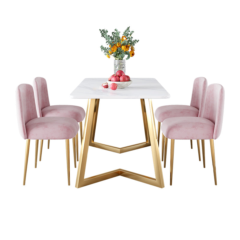 Glam Iron Dinette Set 1/2/5 Pieces Rectangle White Sintered Stone Top Dining Table Set