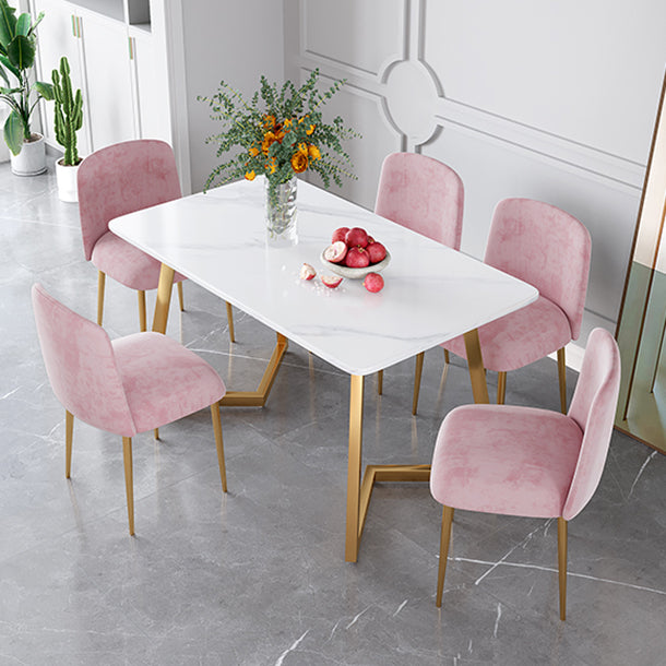 Glam Iron Dinette Set 1/2/5 Pieces Rectangle White Sintered Stone Top Dining Table Set