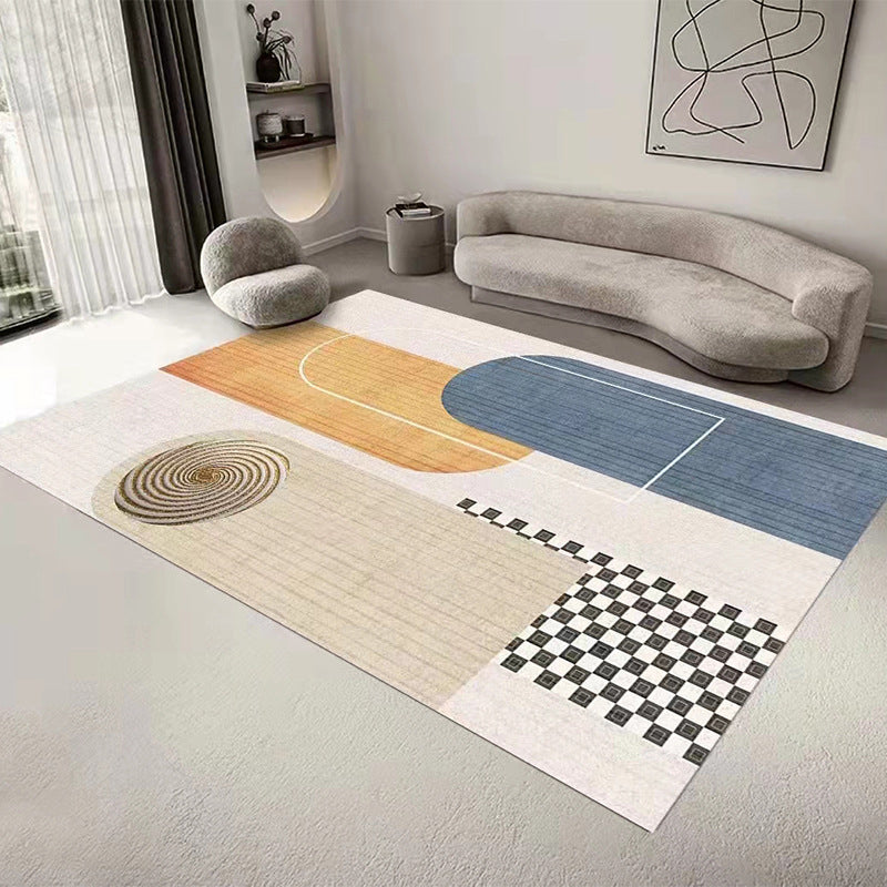Grey Color Block Rug Polyester Nordic Rug Washable Rug for Drawing Room