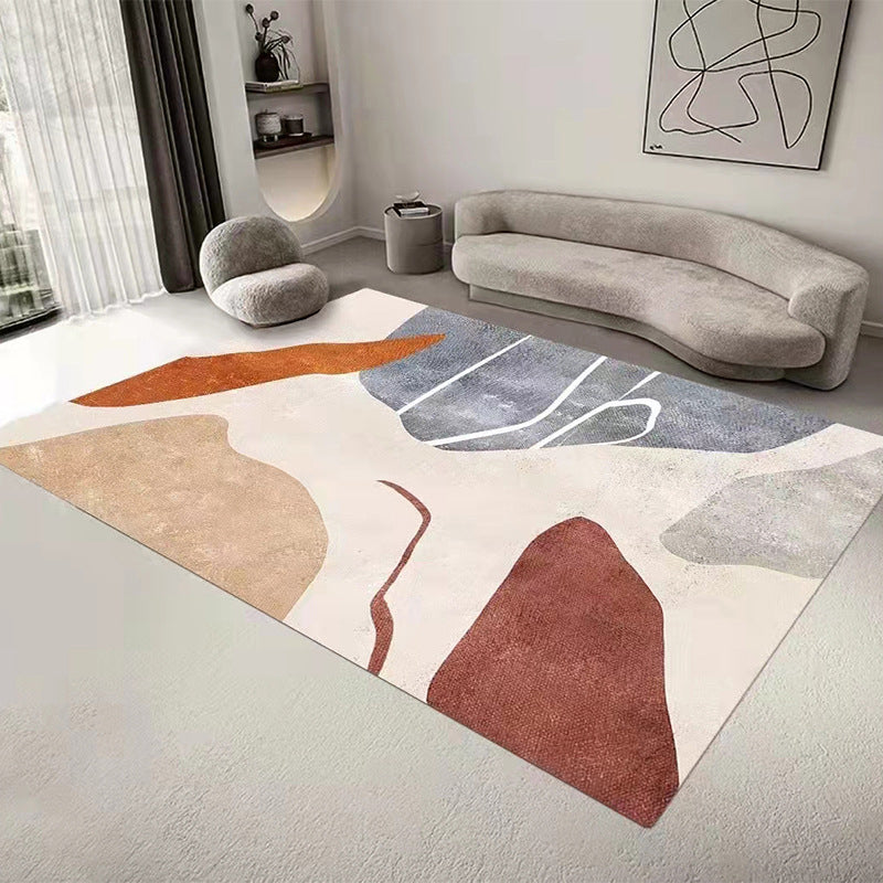 Grey Color Block Rug Polyester Nordic Rug Washable Rug for Drawing Room