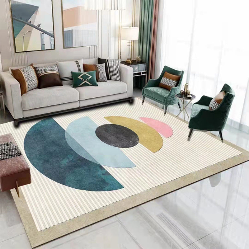 Grey Color Block Rug Polyester Nordic Rug Washable Rug for Drawing Room