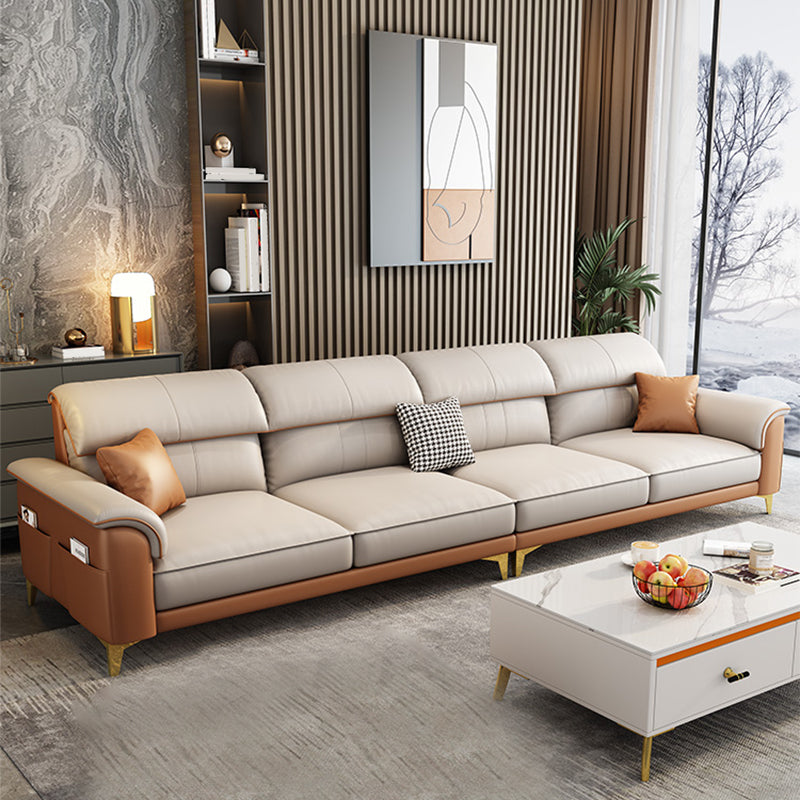 Modern Faux Leather Beige Sofa with Pillow Top Arm for Living Room