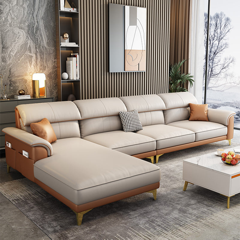 Modern Faux Leather Beige Sofa with Pillow Top Arm for Living Room