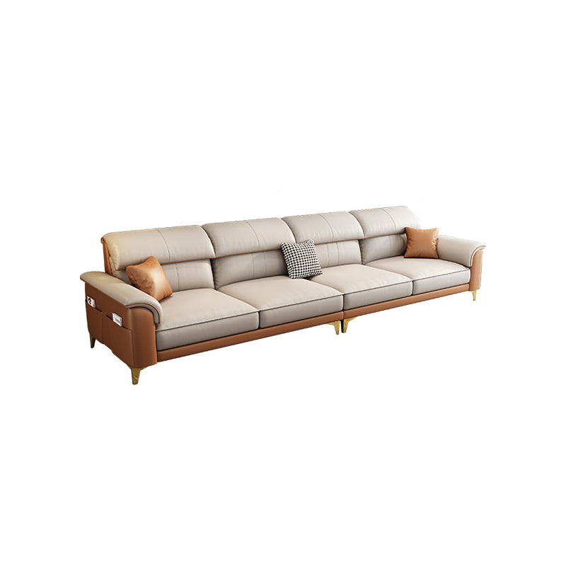Modern Faux Leather Beige Sofa with Pillow Top Arm for Living Room