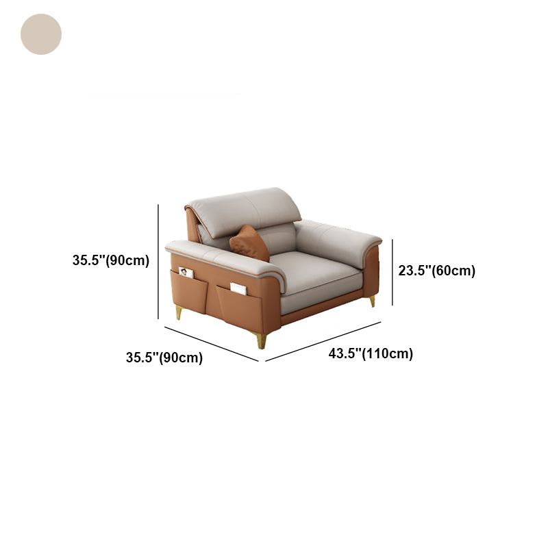 Modern Faux Leather Beige Sofa with Pillow Top Arm for Living Room