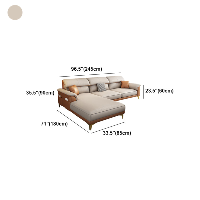 Modern Faux Leather Beige Sofa with Pillow Top Arm for Living Room