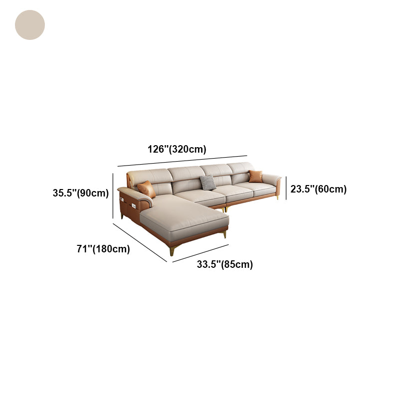 Modern Faux Leather Beige Sofa with Pillow Top Arm for Living Room