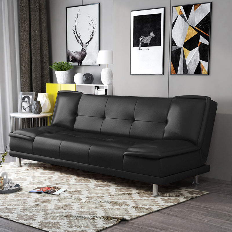 Armless Cotton Blend and Leather Convertible Contemporary Sofa Bed