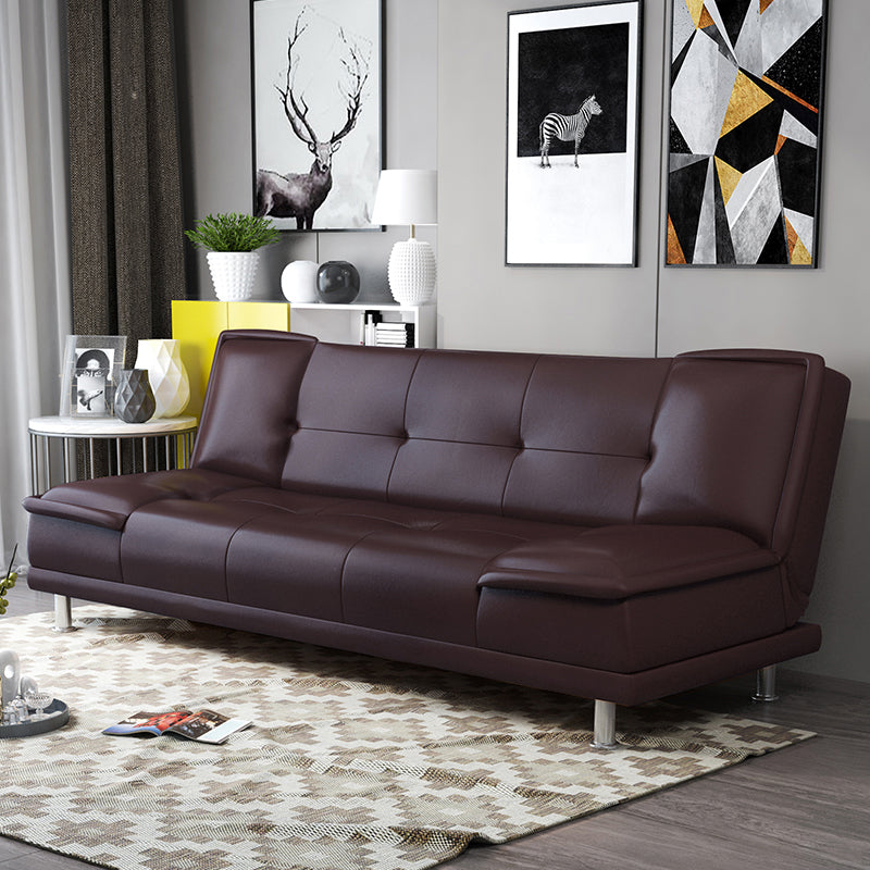 Armless Cotton Blend and Leather Convertible Contemporary Sofa Bed