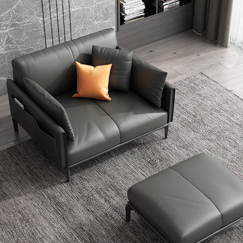 Contemporary Genuine Leather Square Arm Sofa Standard Sofa for Living Room