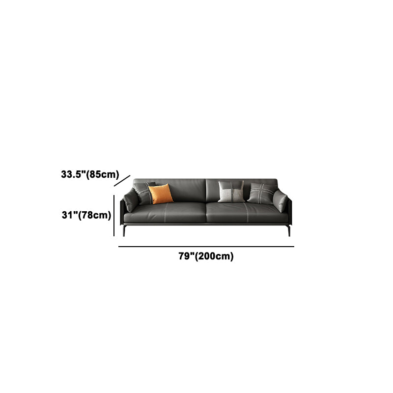 Contemporary Genuine Leather Square Arm Sofa Standard Sofa for Living Room