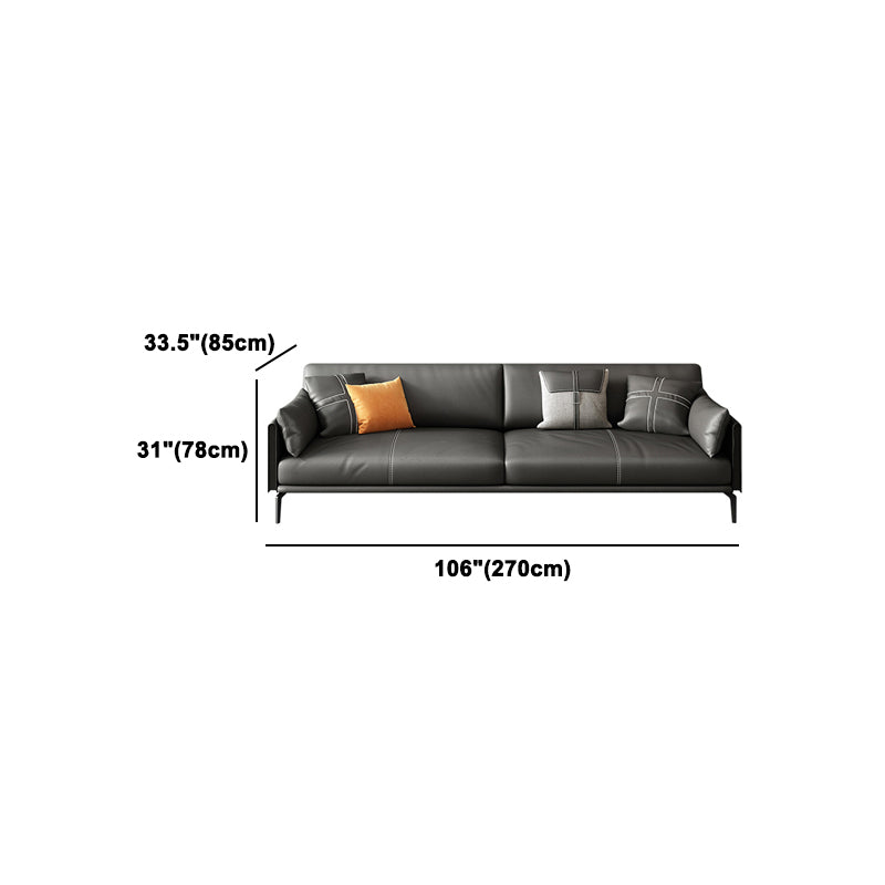 Contemporary Genuine Leather Square Arm Sofa Standard Sofa for Living Room