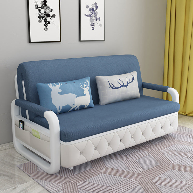 Contemporary Linen Square Arm Sofa Bed Foldable Standard Sofa for Living Room