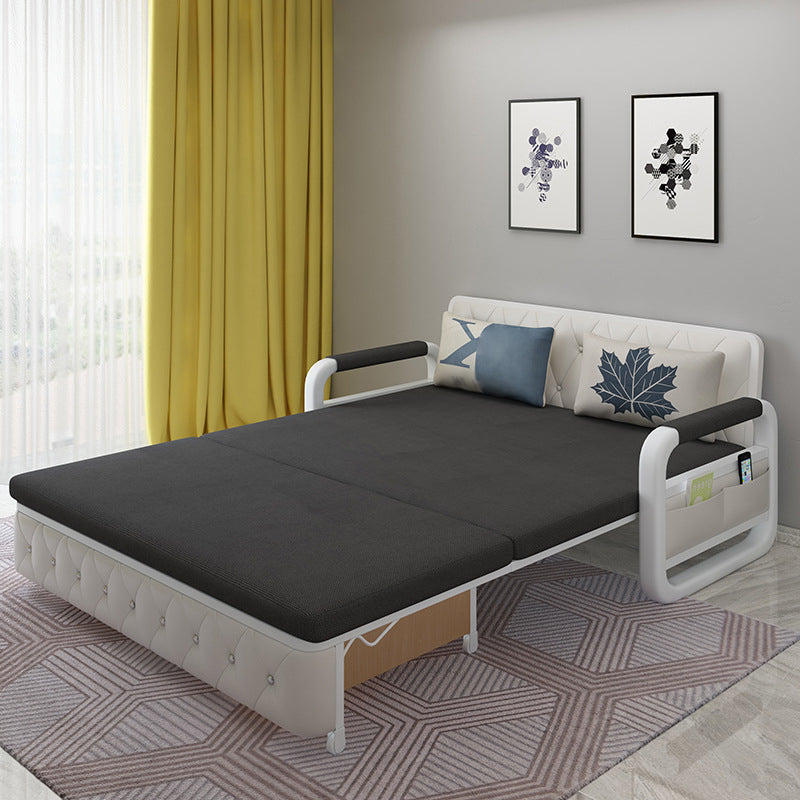 Contemporary Linen Square Arm Sofa Bed Foldable Standard Sofa for Living Room