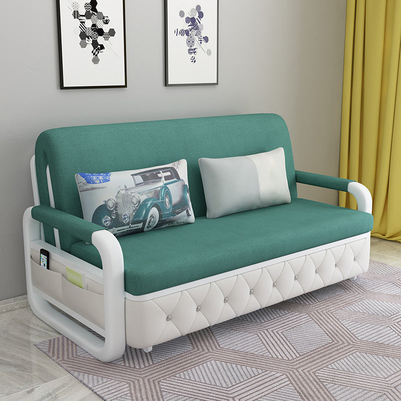 Contemporary Linen Square Arm Sofa Bed Foldable Standard Sofa for Living Room