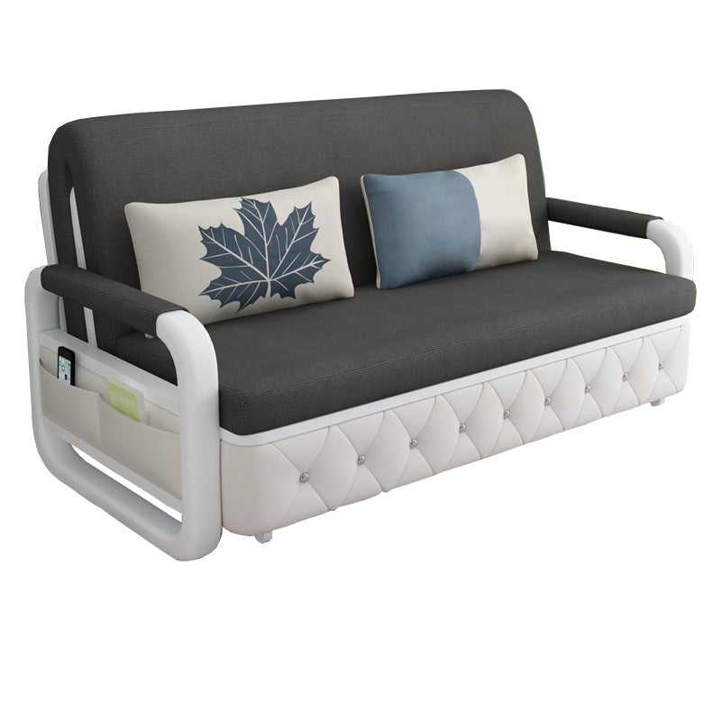 Contemporary Linen Square Arm Sofa Bed Foldable Standard Sofa for Living Room