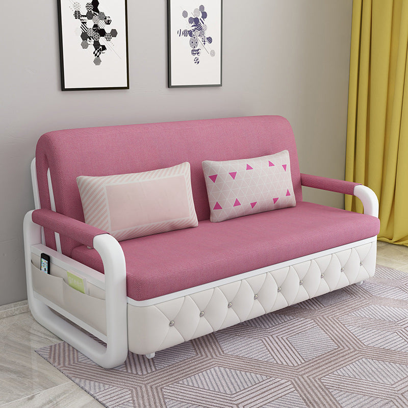 Contemporary Linen Square Arm Sofa Bed Foldable Standard Sofa for Living Room