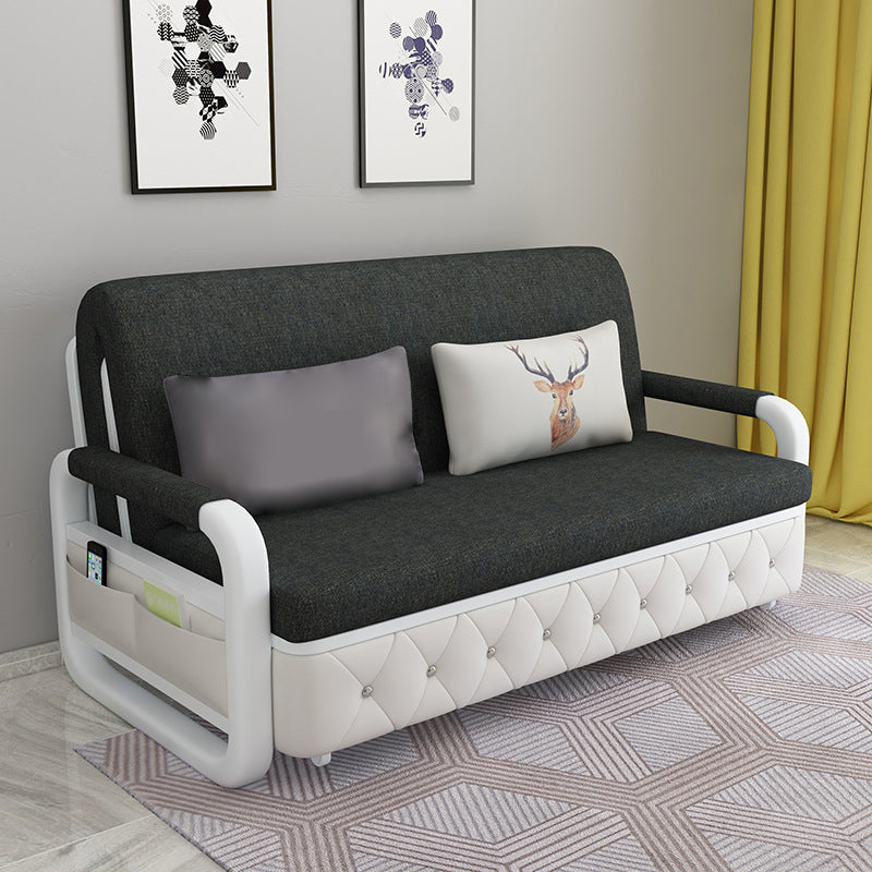 Contemporary Linen Square Arm Sofa Bed Foldable Standard Sofa for Living Room