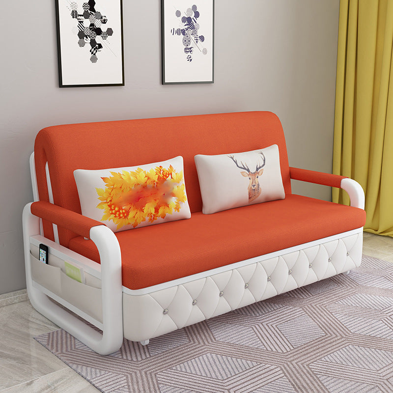 Contemporary Linen Square Arm Sofa Bed Foldable Standard Sofa for Living Room