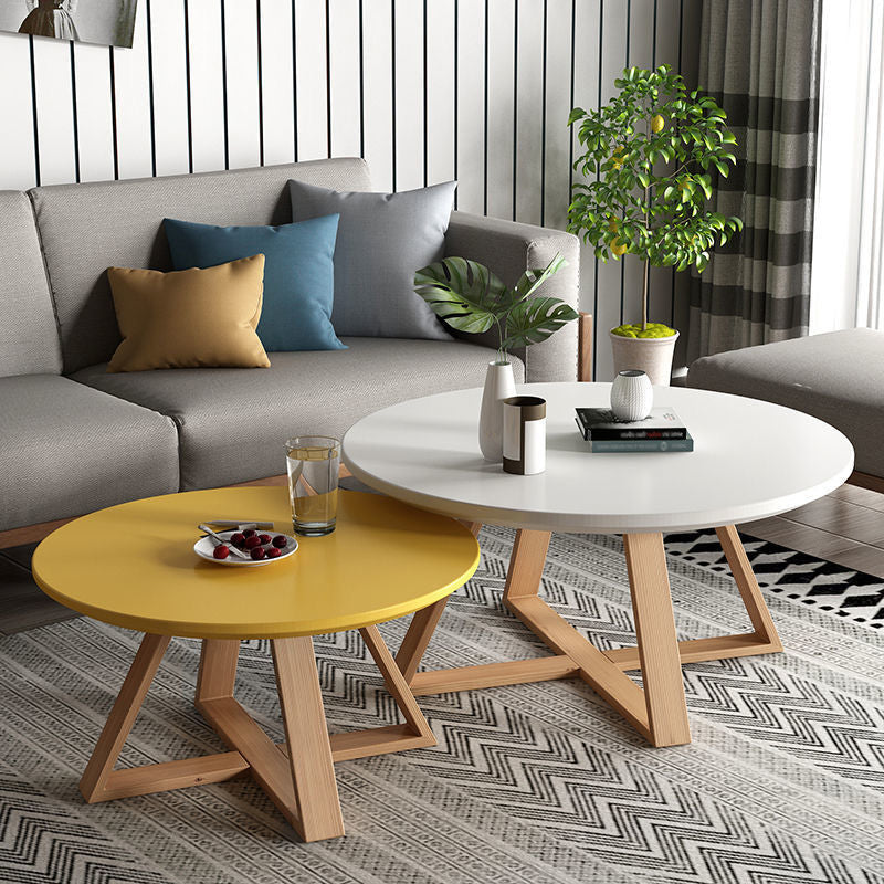Nordic Style Cocktail Table Multi-color Selection Solid Wood Material Round Coffee Table