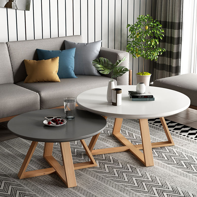 Nordic Style Cocktail Table Multi-color Selection Solid Wood Material Round Coffee Table
