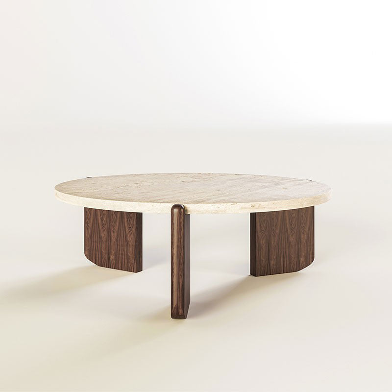 Single 3 Legs Coffee Table Wooden Modern Beige/Brown/Black Cocktail Table