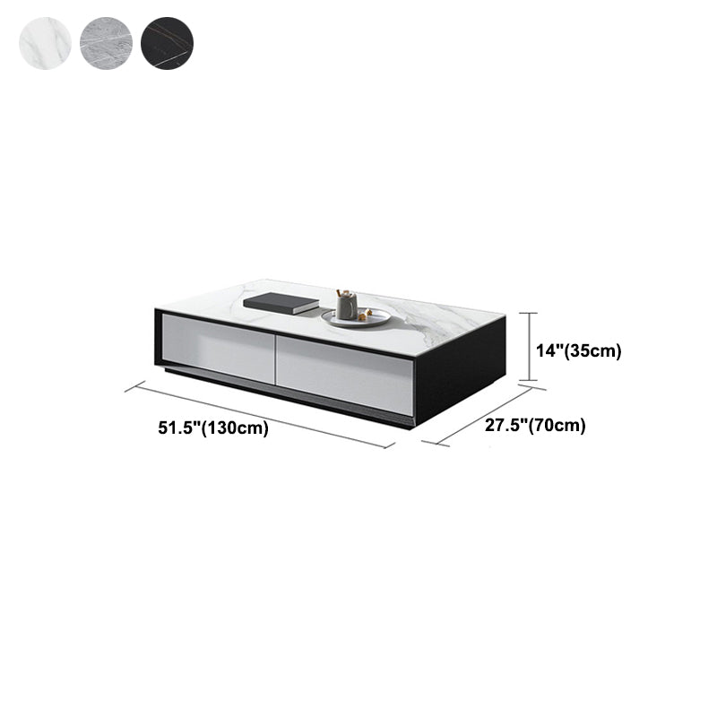 Modern Slate Block Coffee Table with Drawer Rectangular Cocktail Table