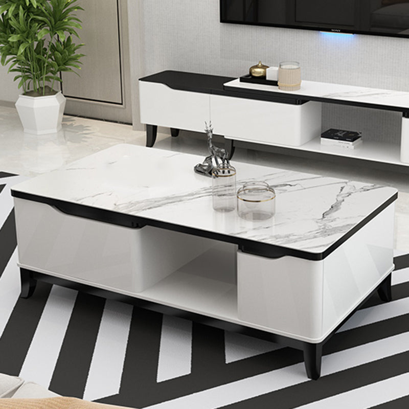 17.7 " Tall Contemporary Wood 4 Legs Glass/slate Rectangular Top Coffee Table with Drawers