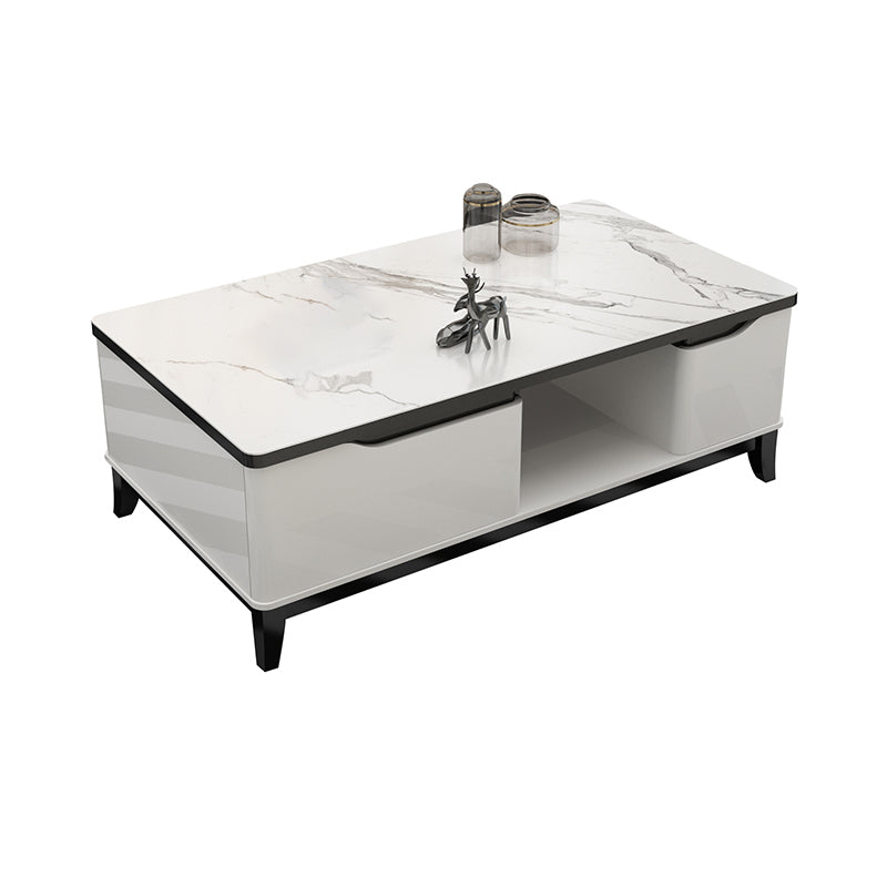 17.7 " Tall Contemporary Wood 4 Legs Glass/slate Rectangular Top Coffee Table with Drawers