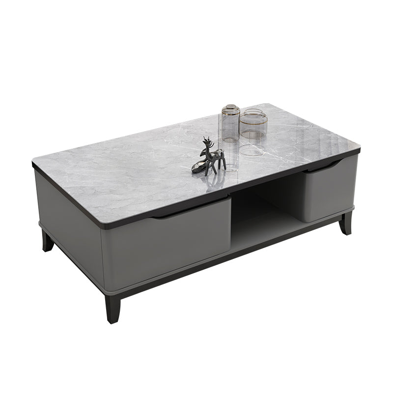 17.7 " Tall Contemporary Wood 4 Legs Glass/slate Rectangular Top Coffee Table with Drawers