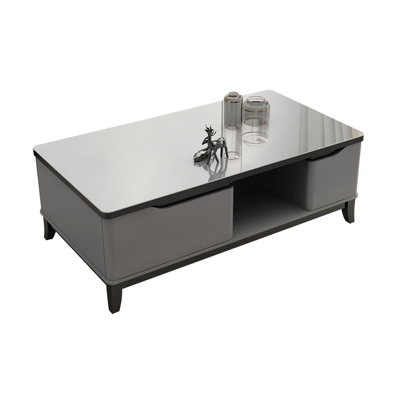 17.7 " Tall Contemporary Wood 4 Legs Glass/slate Rectangular Top Coffee Table with Drawers