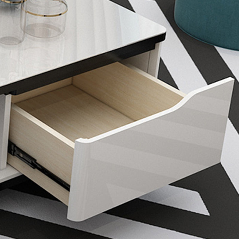 17.7 " Tall Contemporary Wood 4 Legs Glass/slate Rectangular Top Coffee Table with Drawers