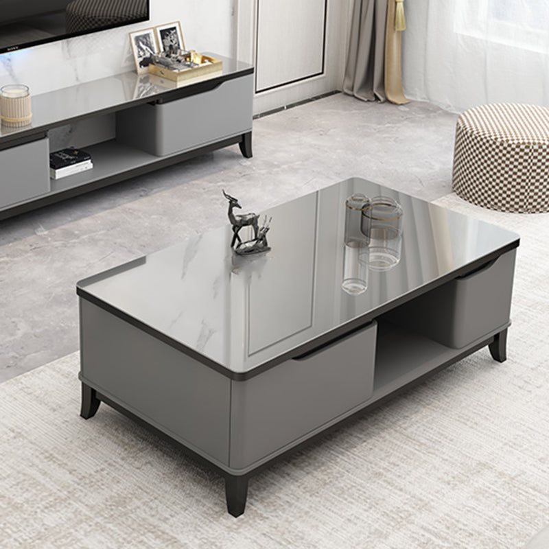 17.7 " Tall Contemporary Wood 4 Legs Glass/slate Rectangular Top Coffee Table with Drawers