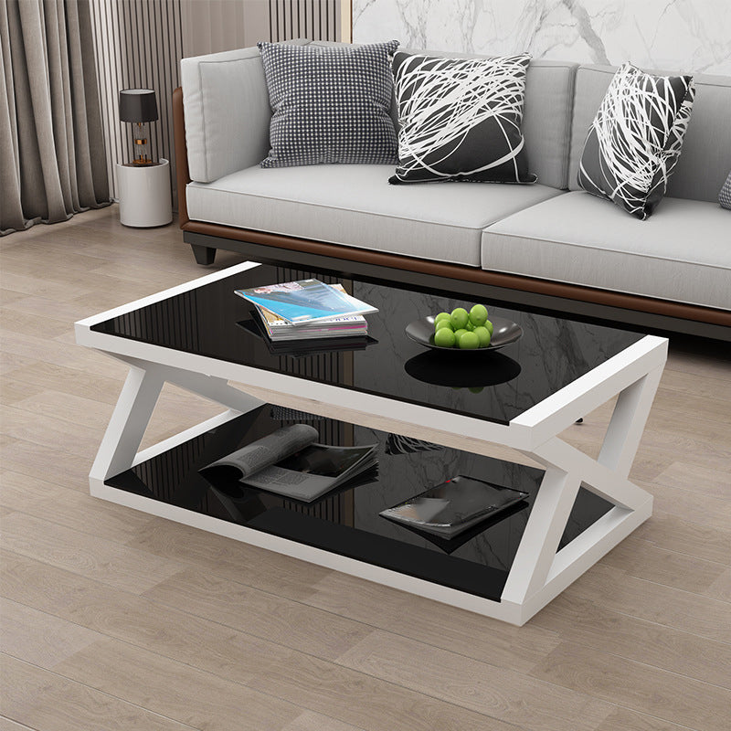 Trestle 1 Single Coffee Table with Storage Metal and Glass Cocktail Table