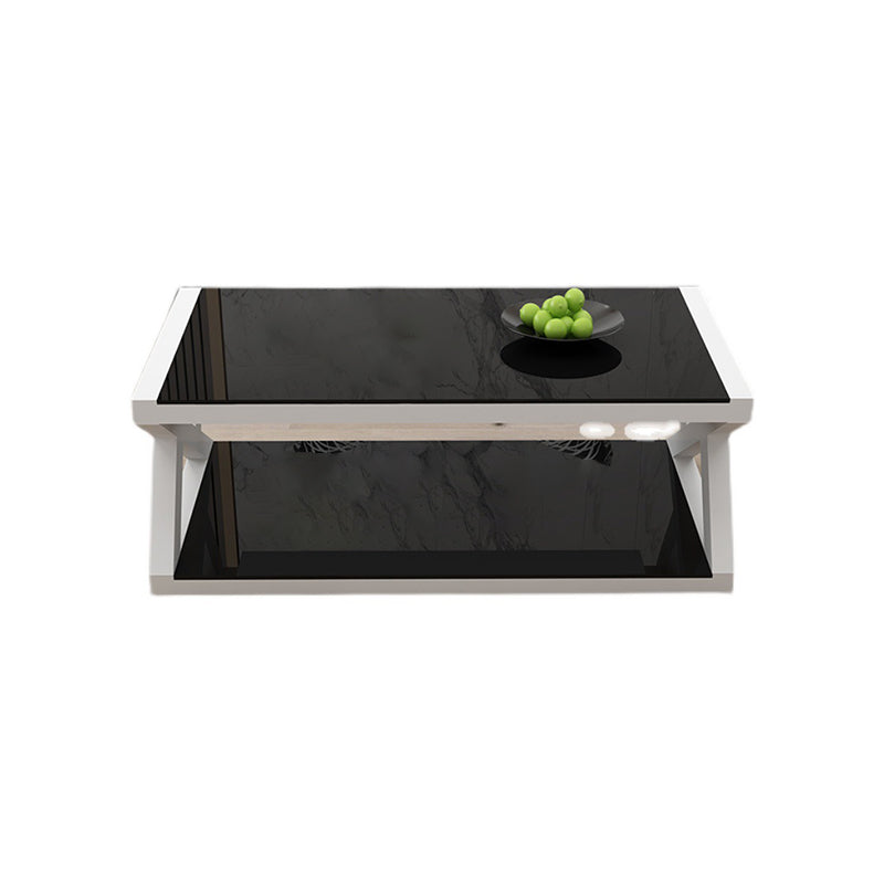 Trestle 1 Single Coffee Table with Storage Metal and Glass Cocktail Table