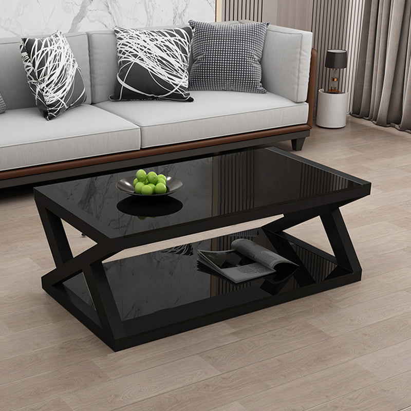 Trestle 1 Single Coffee Table with Storage Metal and Glass Cocktail Table