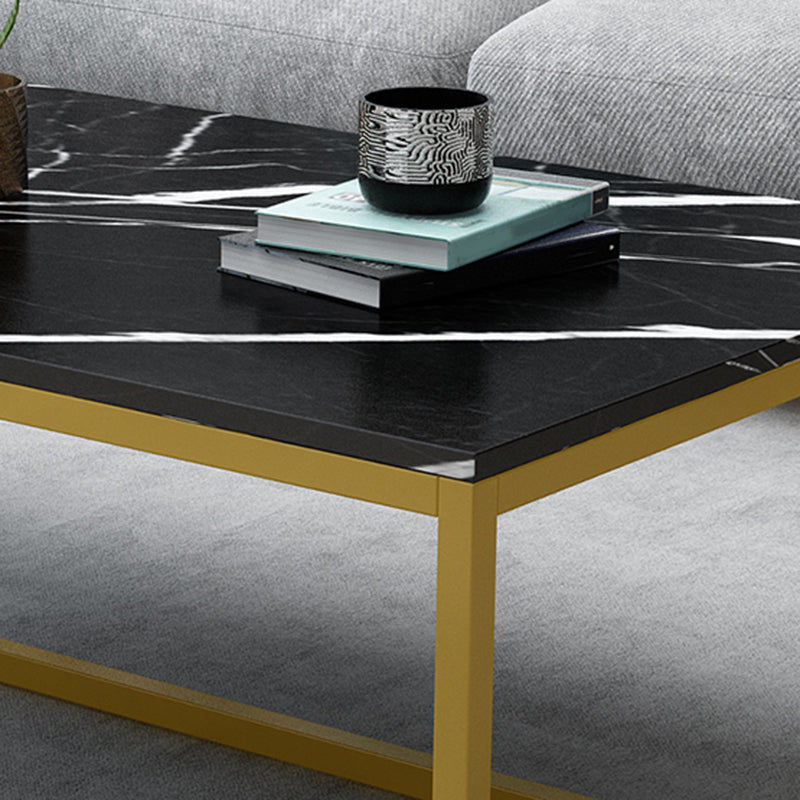 17.7" Tall Modern Steel Trestle Base Rectangular Wood Top Coffee Table