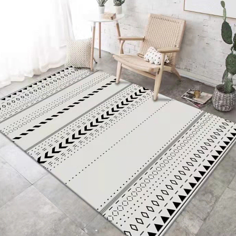 White Lozenge Rug Polyester Casual Indoor Rug Washable Rug for Home Decor
