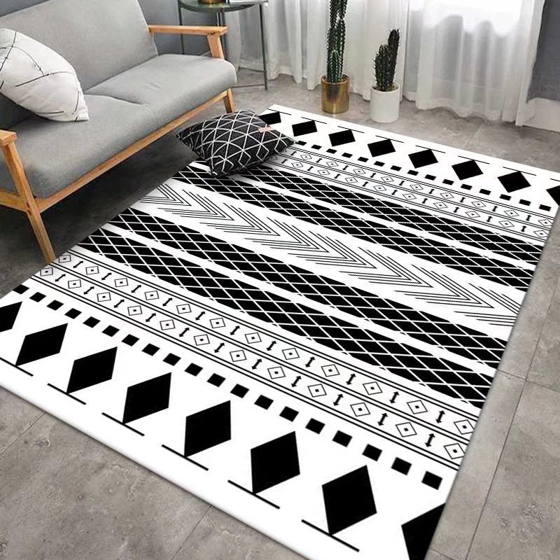 White Lozenge Rug Polyester Casual Indoor Rug Washable Rug for Home Decor