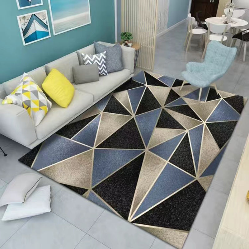 Grey Modern Rug Polyester Geometric Area Rug Washable Rug for Living Room