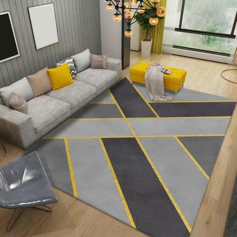 Grey Modern Rug Polyester Geometric Area Rug Washable Rug for Living Room