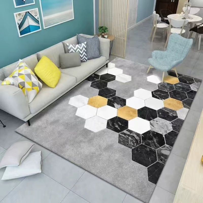 Grey Modern Rug Polyester Geometric Area Rug Washable Rug for Living Room