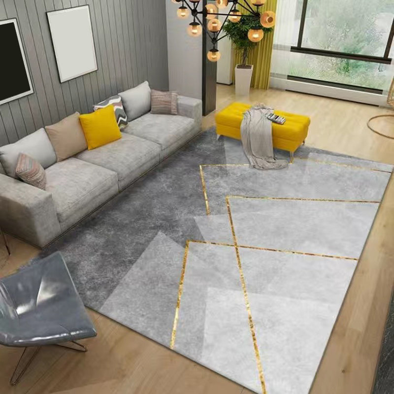 Grey Modern Rug Polyester Geometric Area Rug Washable Rug for Living Room