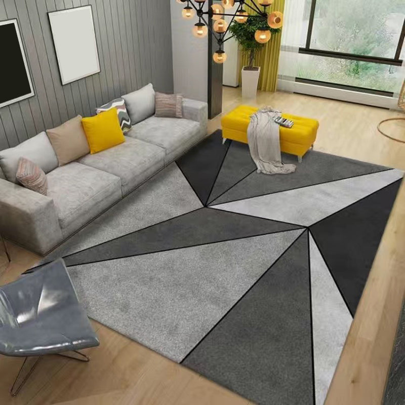 Grey Modern Rug Polyester Geometric Area Rug Washable Rug for Living Room