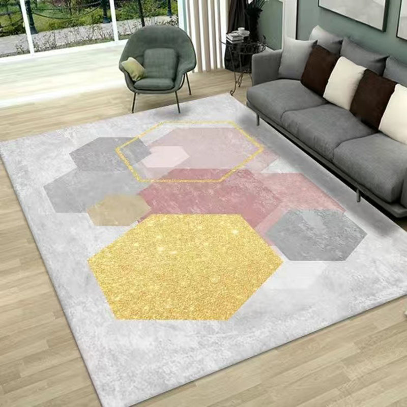 Grey Modern Rug Polyester Geometric Area Rug Washable Rug for Living Room