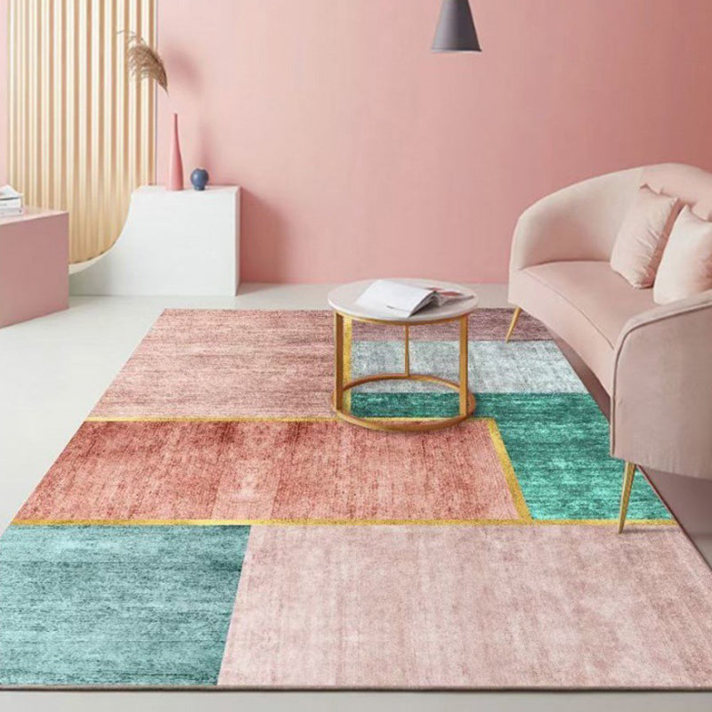 Light Pink Contrast Color Rug Polyester Nordic Indoor Rug Washable Rug for Drawing Room