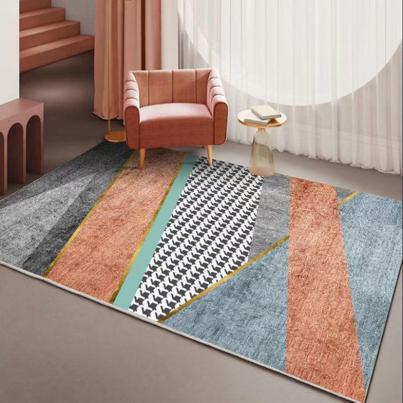 Light Pink Contrast Color Rug Polyester Nordic Indoor Rug Washable Rug for Drawing Room