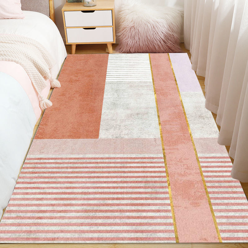 Light Pink Contrast Color Rug Polyester Nordic Indoor Rug Washable Rug for Drawing Room