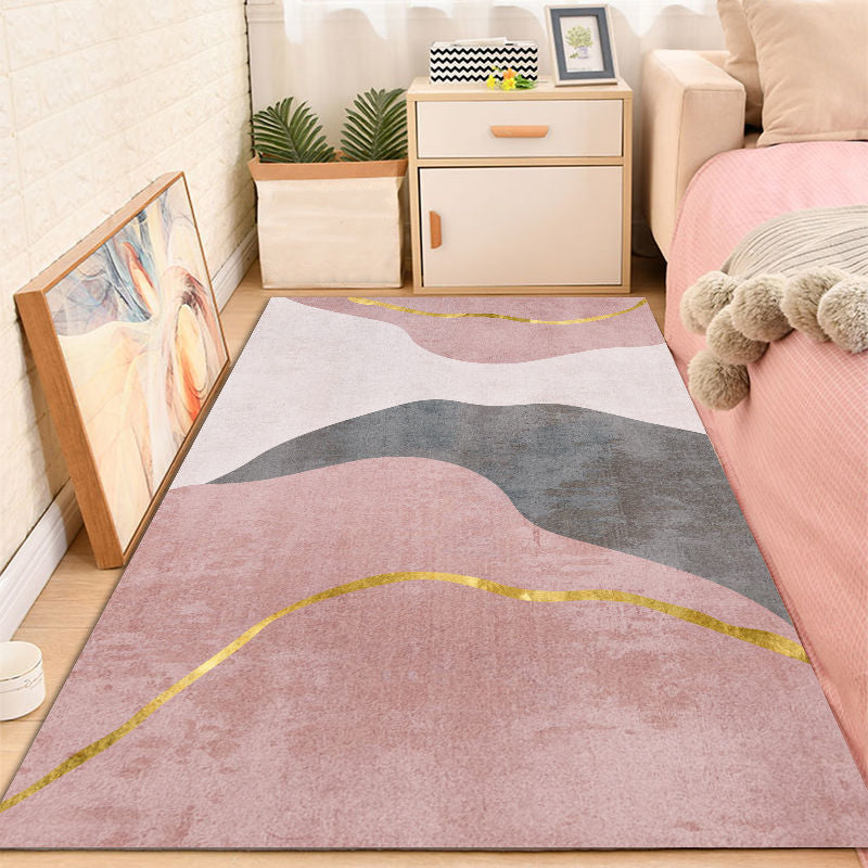 Light Pink Contrast Color Rug Polyester Nordic Indoor Rug Washable Rug for Drawing Room