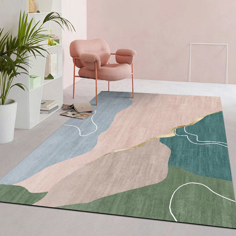 Light Pink Contrast Color Rug Polyester Nordic Indoor Rug Washable Rug for Drawing Room